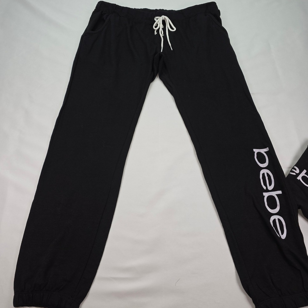 Bebe Sleepwear Women 2 Piece Pajama Set Black Logo Long Sleeve Jogger Medium NWT - Picture 4 of 7